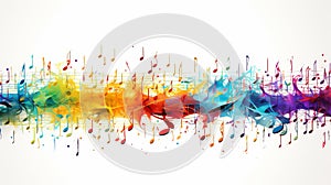 Colorful musical abstract background with flying neural network notes on white backdrop