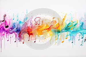 Colorful musical notes flying in a neural network pattern on white abstract background