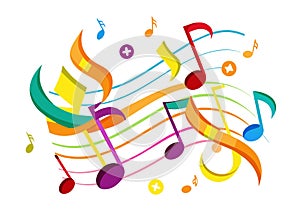 Colorful musical notes isolated on a white background