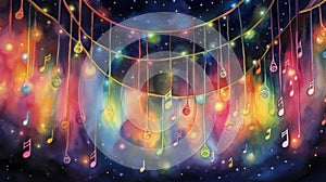 Colorful musical notes and sheet music, artistic illustration