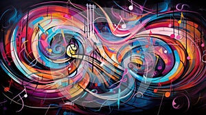 Colorful musical notes and sheet music, artistic illustration