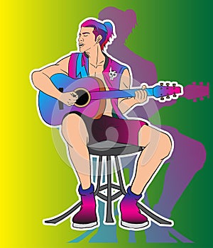 Colorful Musician Stickercut Style Illustration