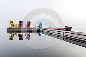 Colorful Muskoka Chairs on a Dock photo
