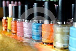 Colorful of nail polish bottles .