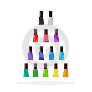 Colorful nail polishes vector flat material design isolated object on white background.