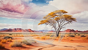 Colorful Namibia Oil Painting Landscape Landscape Wallpaper Illustration Background Watercolor Ink