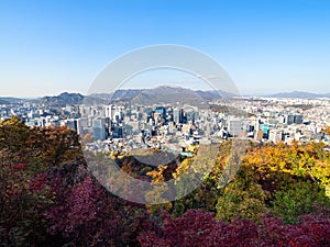 Colorful Namsan park and panorama of Seoul city
