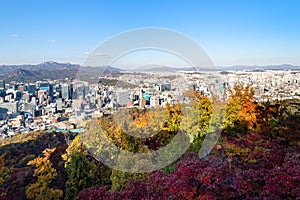 Colorful Namsan park and Seoul city from Nam mount