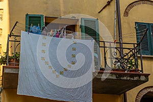 Colorful narrow streets in the medieval town of Guardistallo in