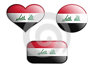 colorful national art flag of iraq figures bottoms on a white background . concept collage. 3d illustration