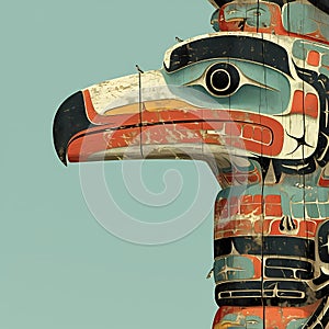Colorful Native American Totem Pole Carving