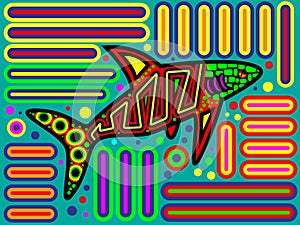 Colorful Native Panama Shark Mola Design