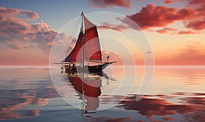 Colorful natural landscape, Viking ship under sail.