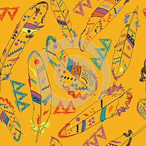 Colorful navajo pattern with feathers