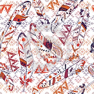 Colorful navajo pattern with feathers