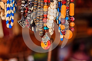 Colorful necklaces with glass beads