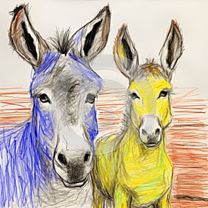 Colorful Neo-expressionist Donkey Art: Oskar Kokoschka Inspired Kids Crayon Drawing