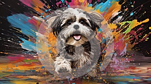 Colorful Neo-expressionist Portrait Of A Playful Shih Tzu