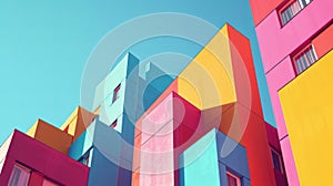 Colorful Neo-Fauvist Style Buildings with Clear Sky Background photo