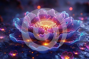 Colorful neon abstract spiritual mandala as lotus flower