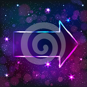 Colorful neon arrow frame on a dark star background