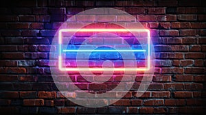 colorful neon frame on brick wall