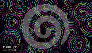 Colorful neon green blue pink circles texture background vector