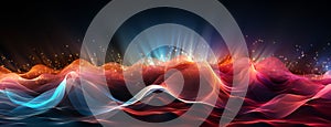 colorful neon iquilizer sea waves background web banner