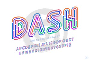 Colorful neon light alphabet, multicolor stroke style.