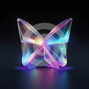 a colorful neon light glowing butterfly icon on dark background generative AI