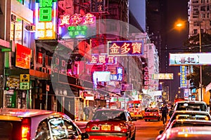 Colorful neon night street road in Hongkong travel landmark in HONG KONG Mongkok distract