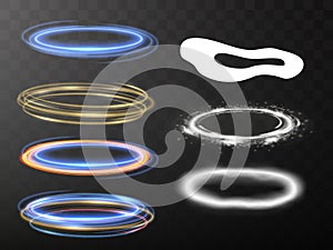 Colorful neon oval frames set. Glowing led lamp electric circles. Design element for your ad sign poster banner.