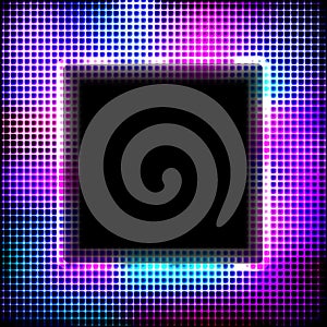 Colorful neon square frame on a dark background