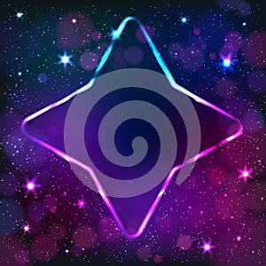 Colorful neon star frame on a dark star background