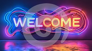 Colorful Neon Welcome Sign on Dark Background
