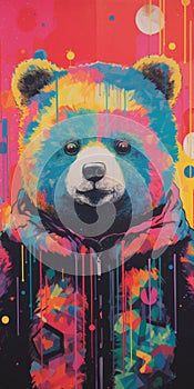 Colorful Neonpunk Bear: A Vibrant Portrait Of Outsider Art