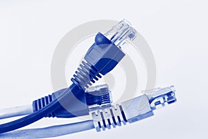 Colorful network cable with RJ45 connectors, blue network cable