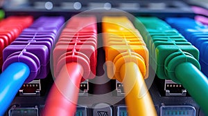 Colorful Network Cables Connected to a Server