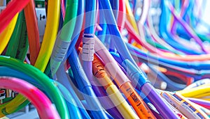 Colorful Network Cables in a Data Center Server Rack