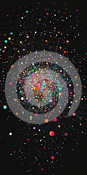 Colorful Network of Digital Data Points on a Black Background in the Modern Digital Age