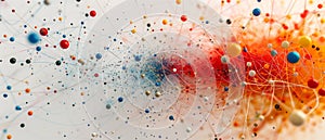 Colorful network interconnected nodes, connection structure complexity information