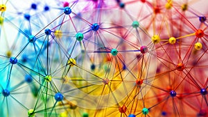Colorful network of interconnected nodes and lines, abstract design