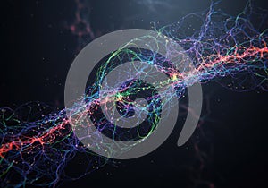 Colorful neural network visualization with dynamic energy flow on dark background