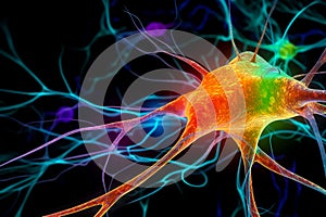 Colorful neurons active and sending electrical and chemical signals to human body concept, Generative AI image