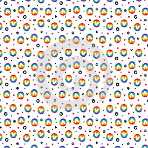 Colorful never ending pattern with colors and symbols of lgbt community. LGBTQI+ flat vector illustrations for fabric print