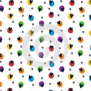 Colorful never ending pattern with hearts and dots, symbols of lgbt community. LGBTQI+ flat vector illustrations for fabric print