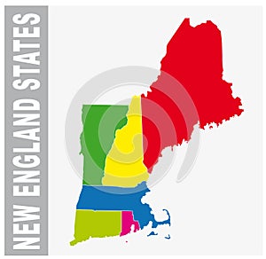 Colorful New England States administrative and political map