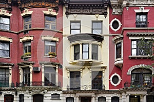 Colorful New York townhouse facades