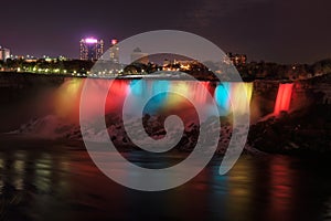 Colorful Niagara Falls at night