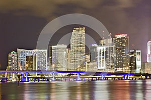 Colorful night view of city of Miami Florida